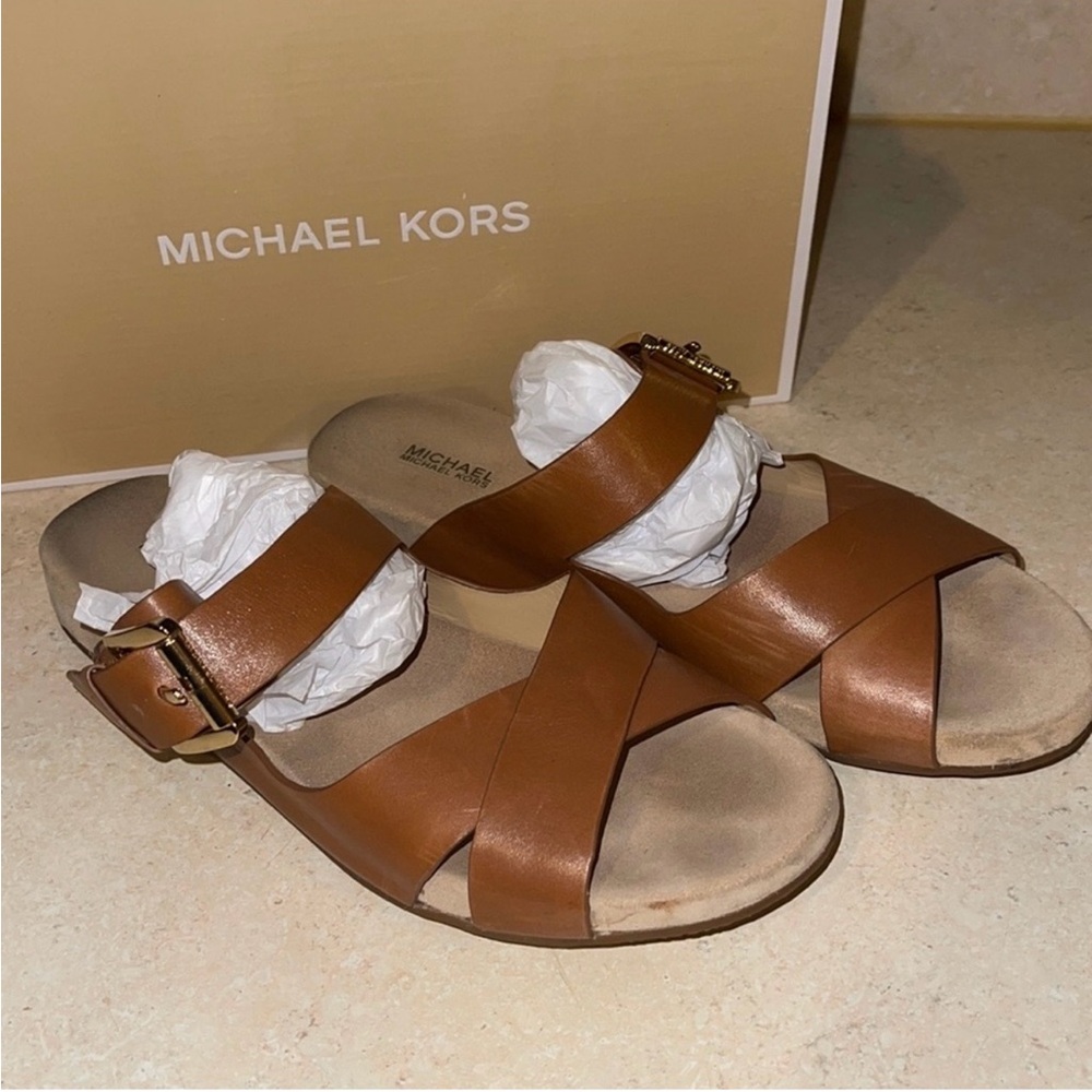 Michael Kors Tan Sandals with Crisscross Straps